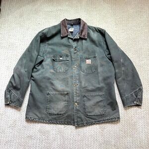 Vintage Carhartt Chore Coat Mens XL Duck Blanket Lined Green Workwear Jacket USA